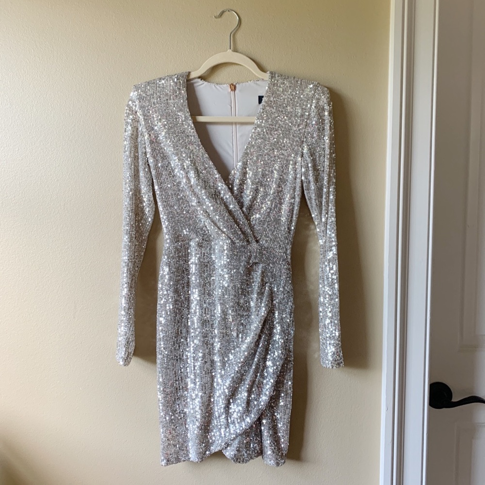 Nookie Silver Sequin Long Sleeve Dress